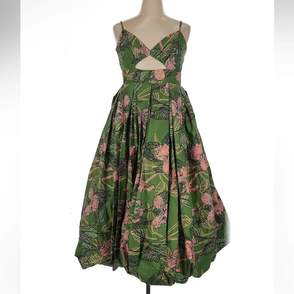 NWT Anthropologie Hutch Green Cutout Bubble-Hem Midi Dress - Picture 5 of 16